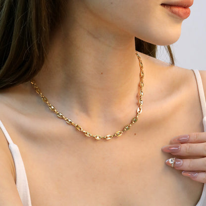 Minimalist Bold Oval Link Statement Necklace Stainless Steel Tarnish-Free