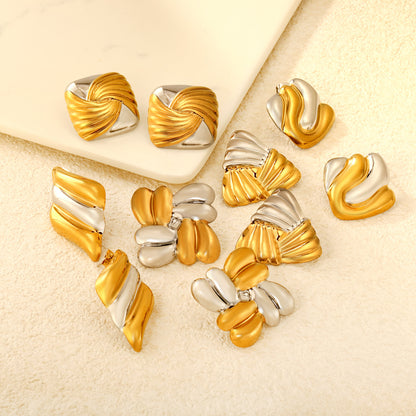 Bulk PVD Gold & Silver Two-Tone Sculpted 4-Petal Flower Studs