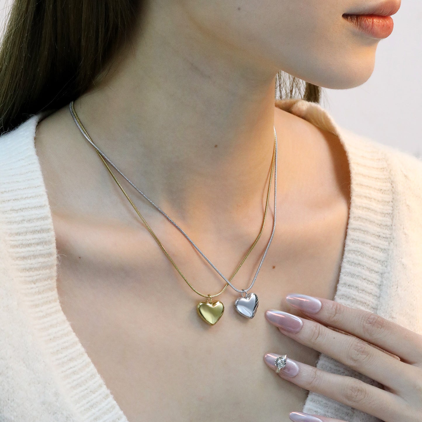 Wholesale 304L Stainless Steel Heart Necklace - 40+5cm Chain