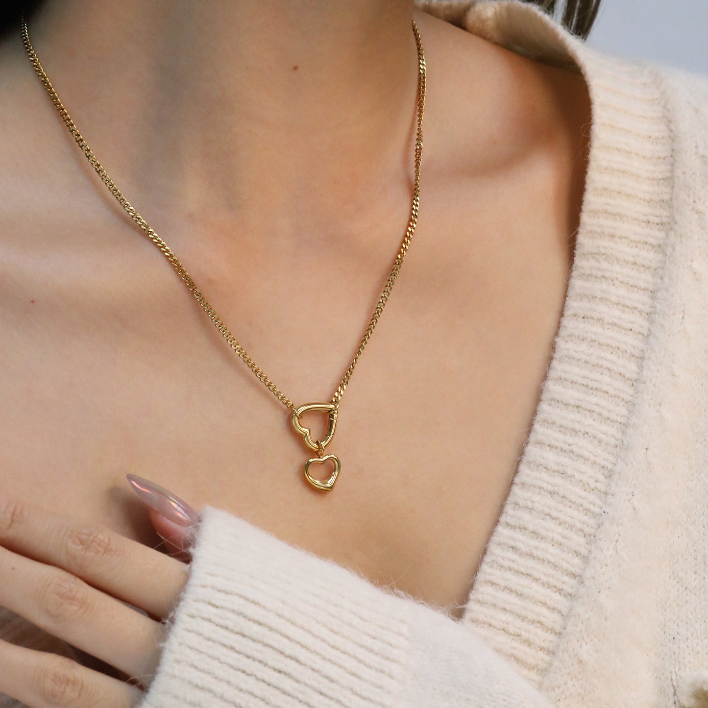 Cool Style 304L Stainless Steel Heart Cuban Necklace