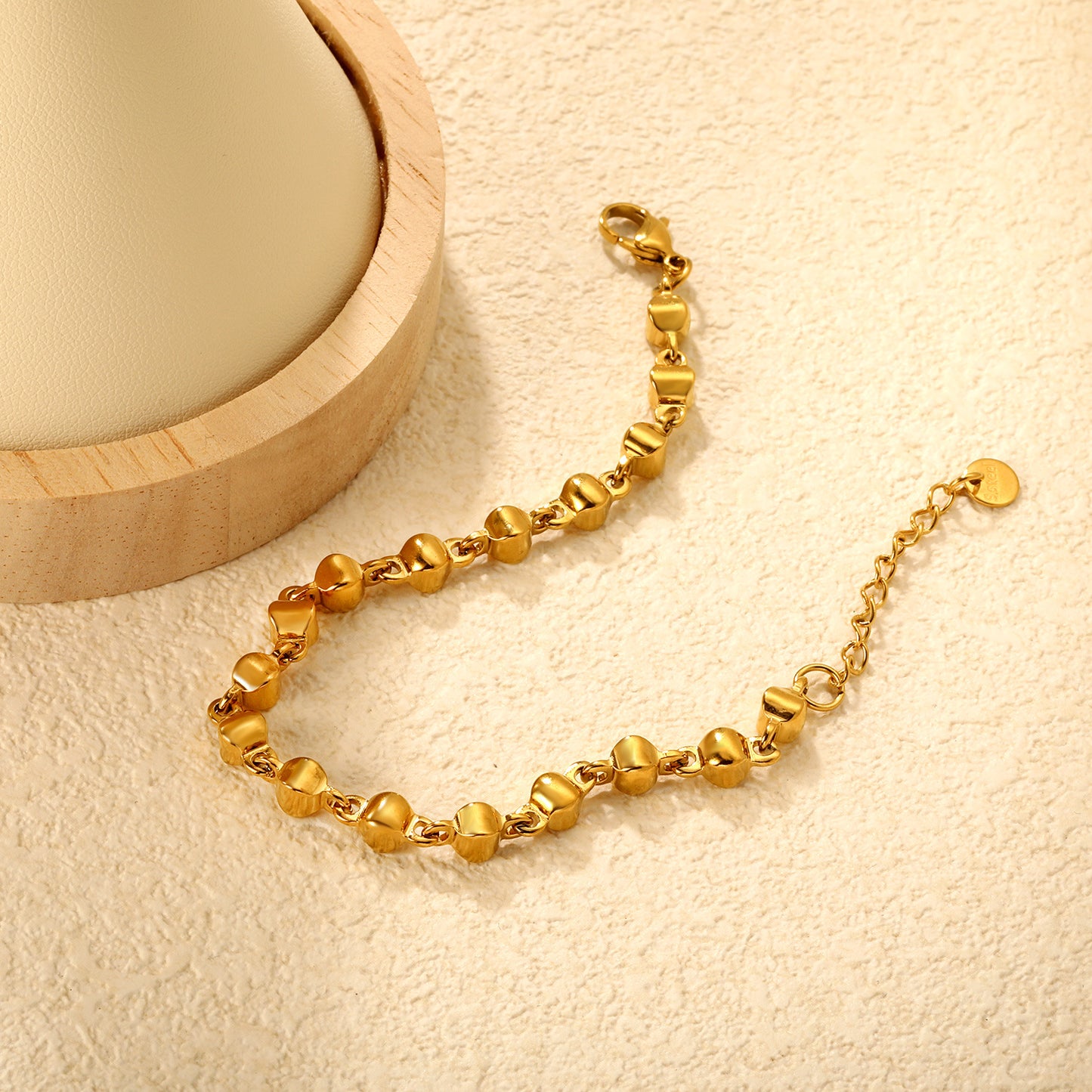 Wholesale Waterproof PVD Gold Contoured Matte Column Link Bracelet