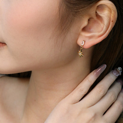 Dainty Layered Star & Pear CZ Earrings Stainless Steel Waterproof