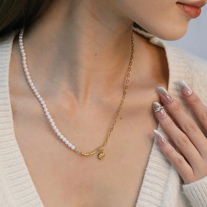 304L Stainless Steel Pearl Chain Necklace Rose Pendant Bulk