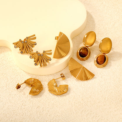 Wholesale Waterproof PVD Gold Double-Layer Tiger Eye Studs