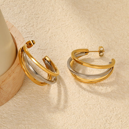 Bulk Waterproof PVD Gold & Rhodium Two-Tone Circle Earrings