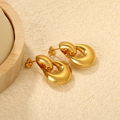 Wholesale Waterproof PVD Gold Double Ring Geometric Stud Earrings