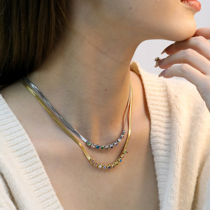 304L Stainless Steel Jewelry Factory: Rainbow Zircon Necklace