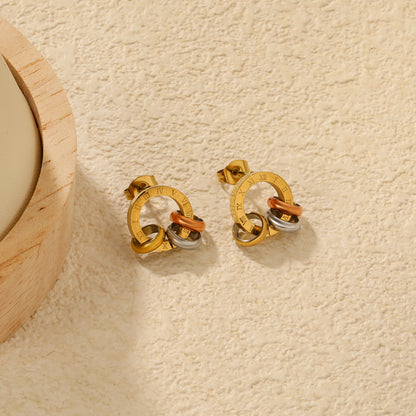 Bulk PVD Tri-Color Gold Silver Rose Gold Stacked Stud Earrings