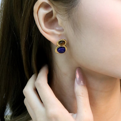 Wholesale Waterproof Tiger Eye & Lapis Lazuli Sculpted Geometric Earrings