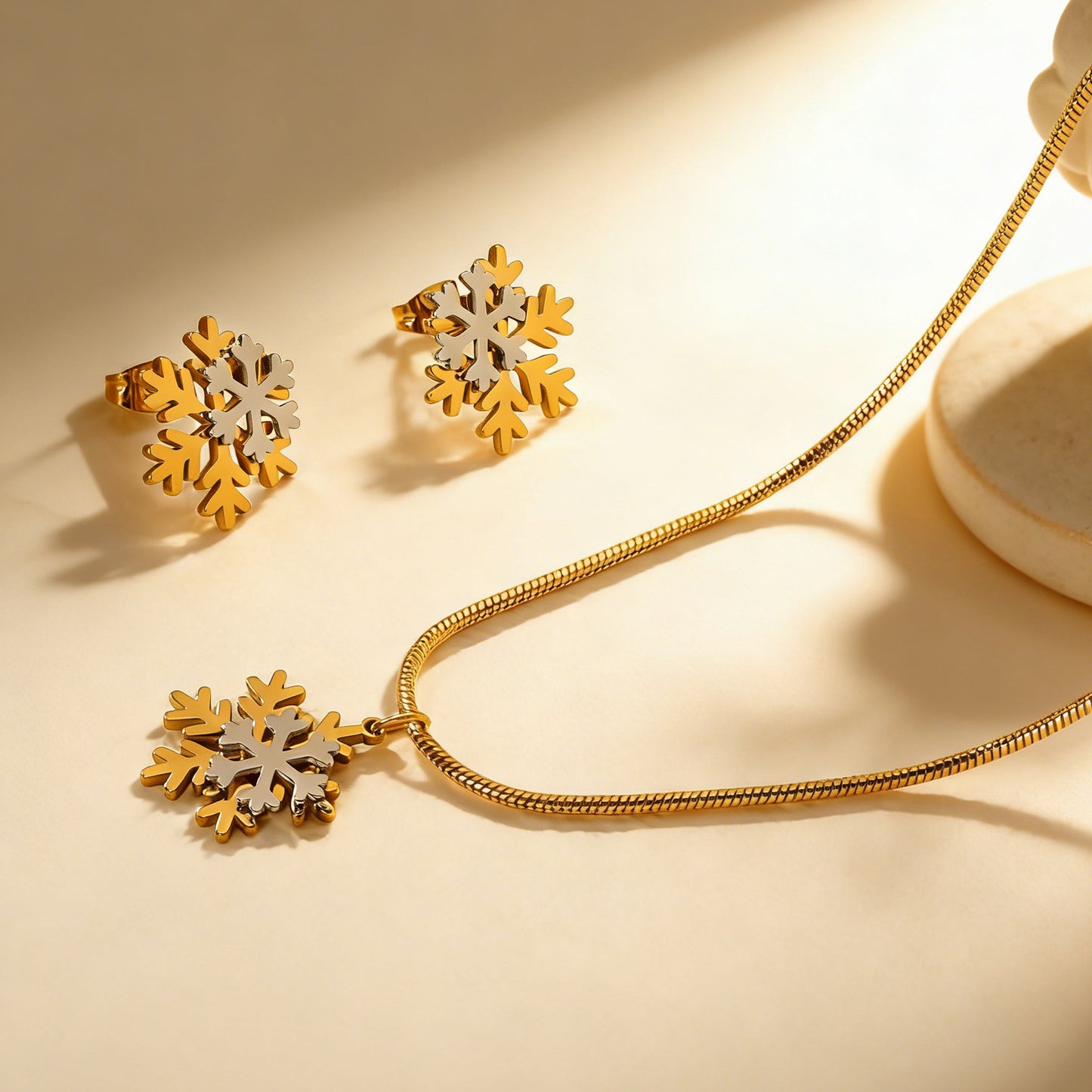 Winter 304L Stainless Steel Two-Tone Snowflake Necklace