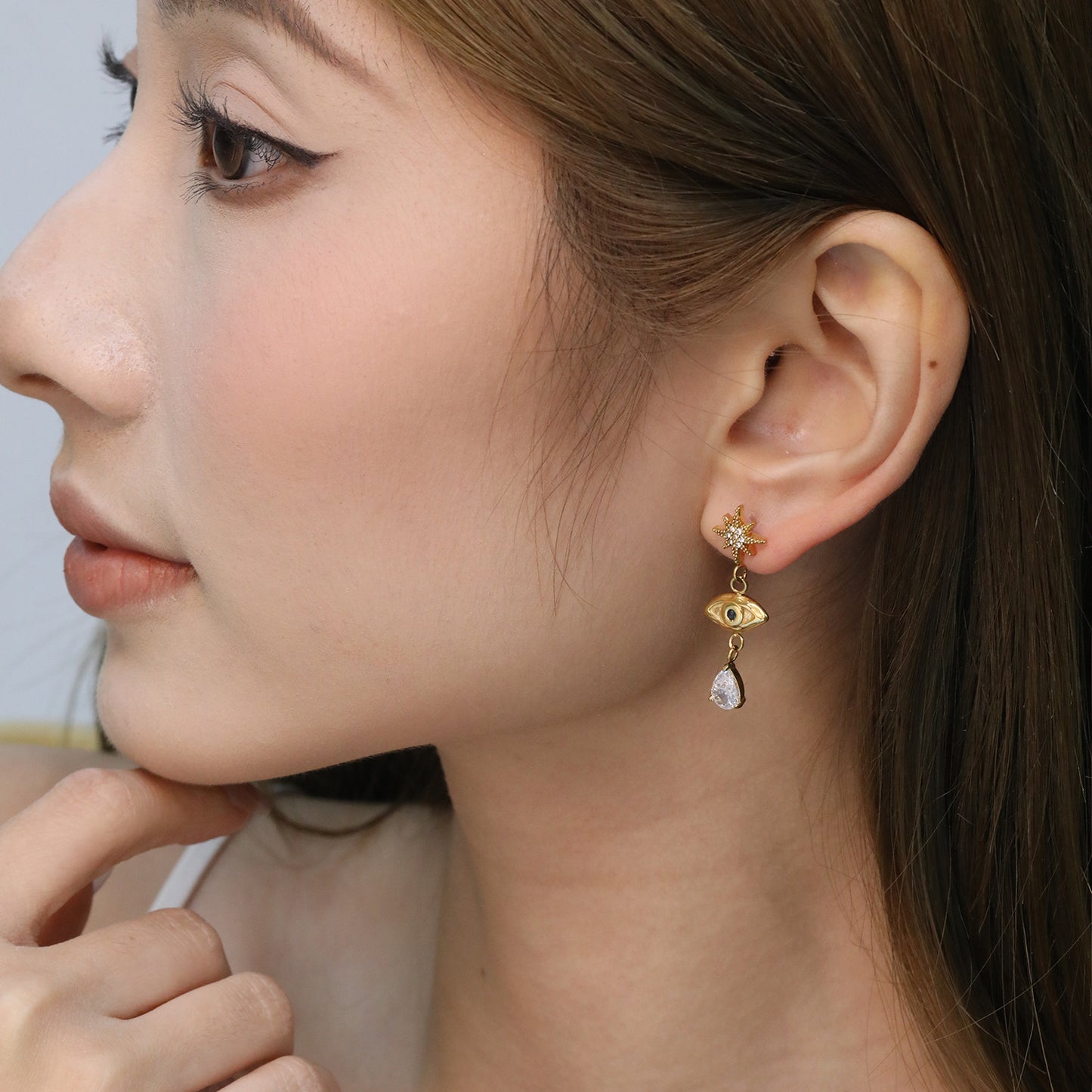 Bulk PVD Gold Sculpted Evil Eye, Starburst & Droplet Earrings