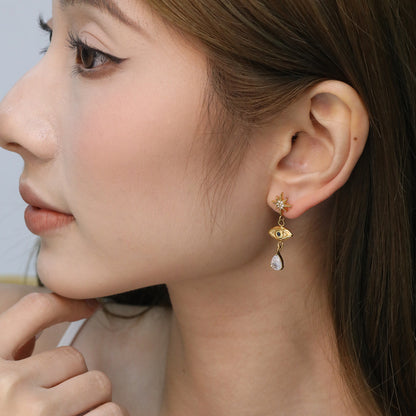 Bulk PVD Gold Sculpted Evil Eye, Starburst & Droplet Earrings