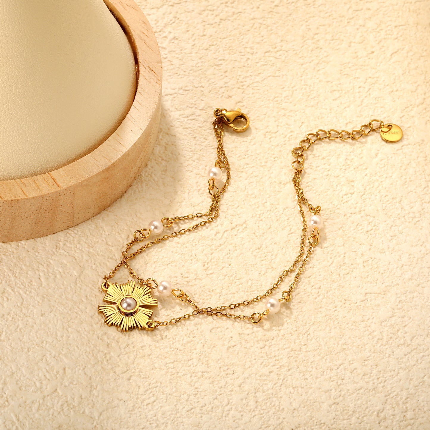 Bulk PVD Gold Double Layer Sunflower Pearl Inlay Bracelet