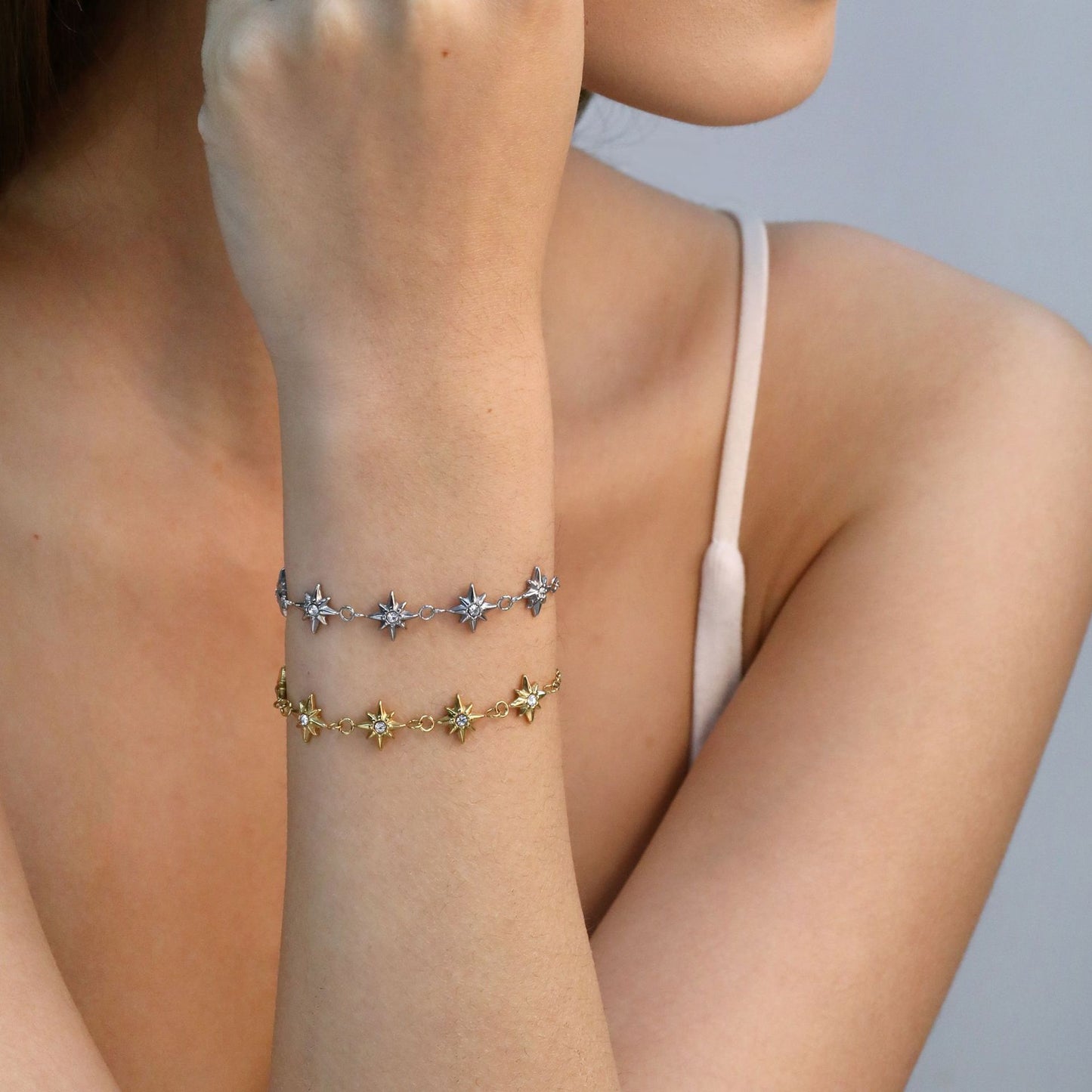 Wholesale Waterproof PVD Gold Relief-Textured 8-Point Star Bracelet