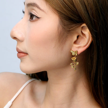 Vintage Floral & Butterfly Motif Earrings Stainless Steel Waterproof