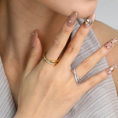 Wholesale Double Band Stackable Ring | Micro-Paved Zircon Gold Plated