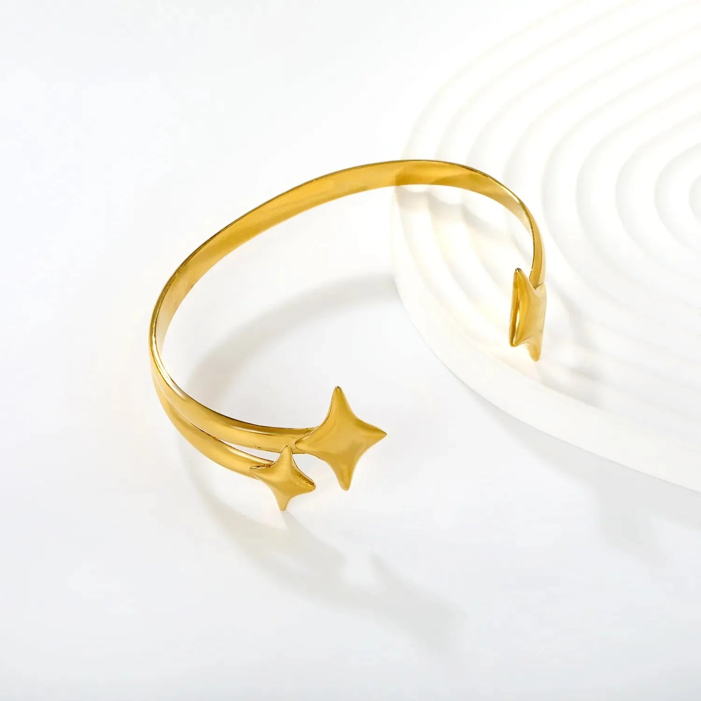 304L Stainless Steel Gold Bangle with Star Charm Design