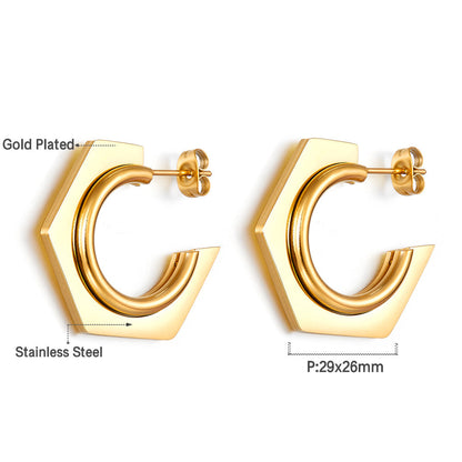 Wholesale 18K Gold Hexagon Stud Earrings