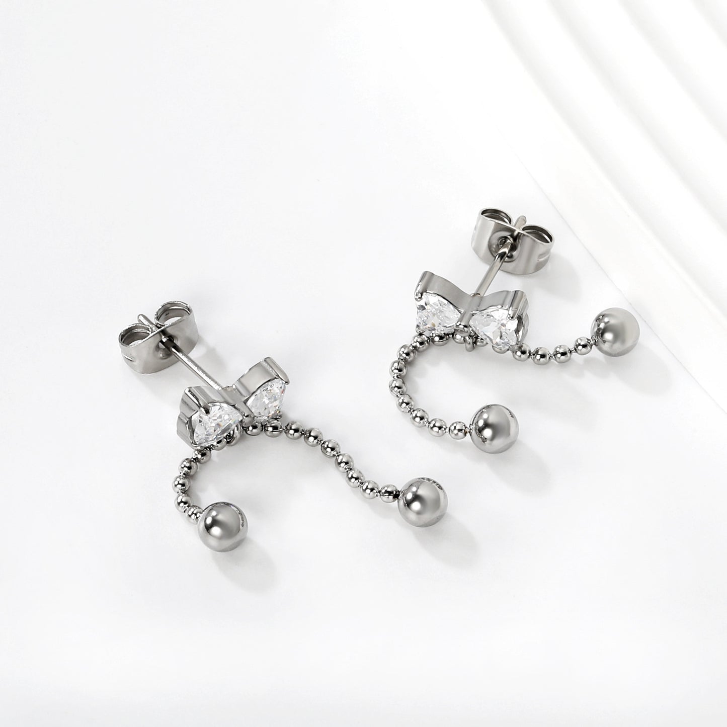 Waterproof 304L Stainless Steel Heart Earrings | Sweet Tassel Studs