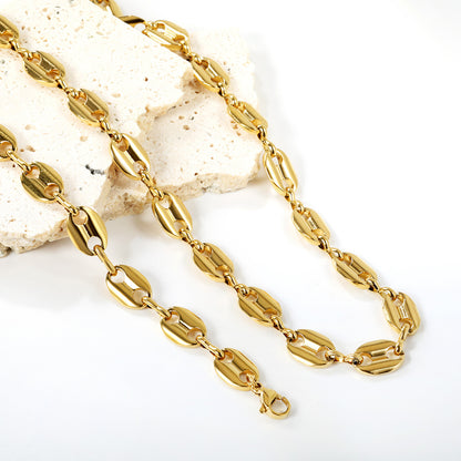 Wholesale Waterproof PVD Gold Bold Oval Link Chunky Chain Necklace
