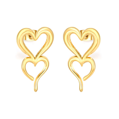 Wholesale Waterproof PVD Gold Sculpted Double Heart Hollow Drops