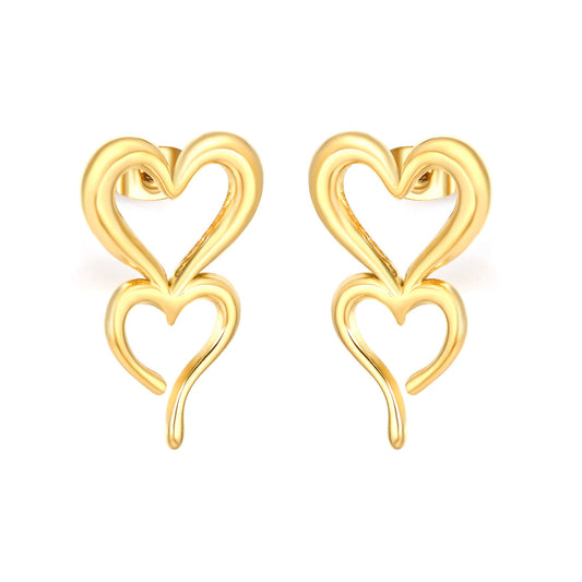 Wholesale Waterproof PVD Gold Sculpted Double Heart Hollow Drops