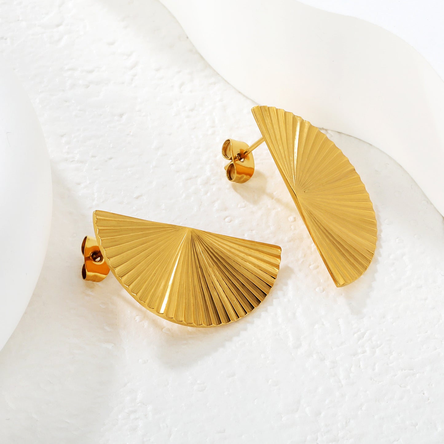 Minimalist Sunray Pleated Statement Earrings Stainless Steel Waterproof