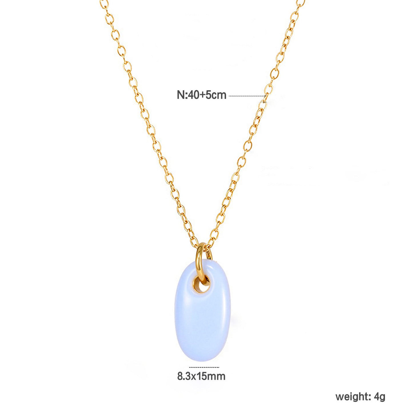 Wholesale Waterproof PVD Gold Sculpted Oval Gemstone Pendant Necklace