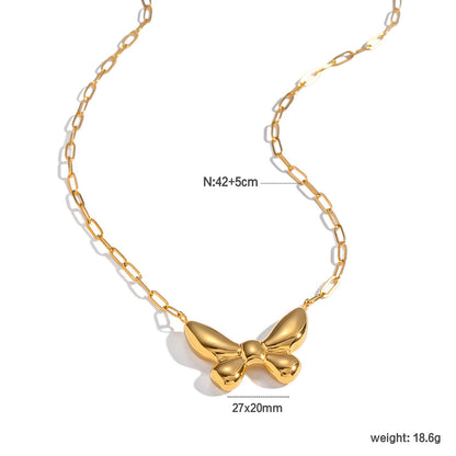Wholesale Waterproof PVD Gold Sculpted Butterfly Paperclip Necklace