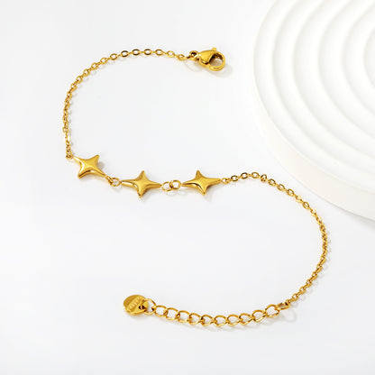 Wholesale Waterproof PVD Gold 4-Point Star Spaced Dainty Bracelet