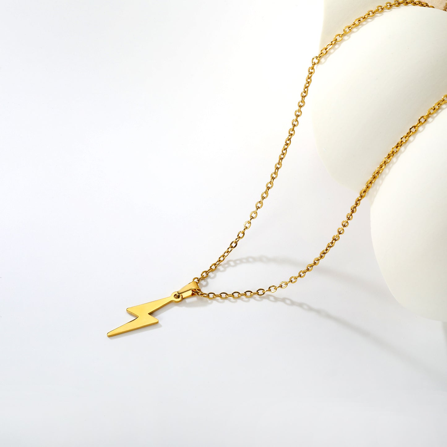 Bulk PVD Gold Polished Lightning Bolt Bead Chain Necklace