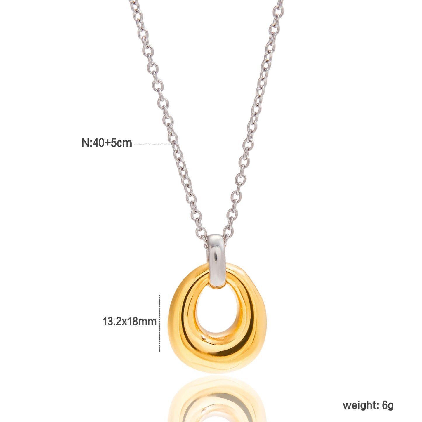 Minimalist Mixed-Metal Gold & Silver Oval Necklace Stainless Steel