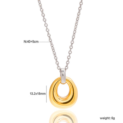 Minimalist Mixed-Metal Gold & Silver Oval Necklace Stainless Steel