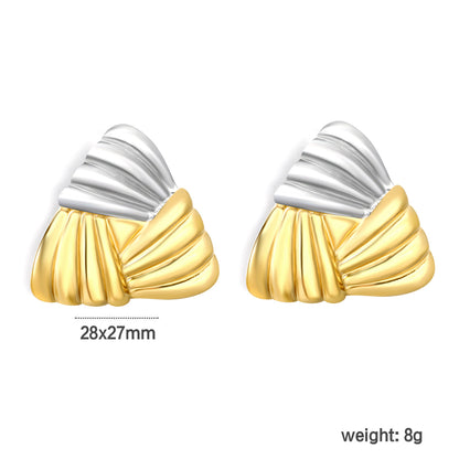 Retro Modernist Fan-Pleat Geometric Earrings Stainless Steel Tarnish-Free