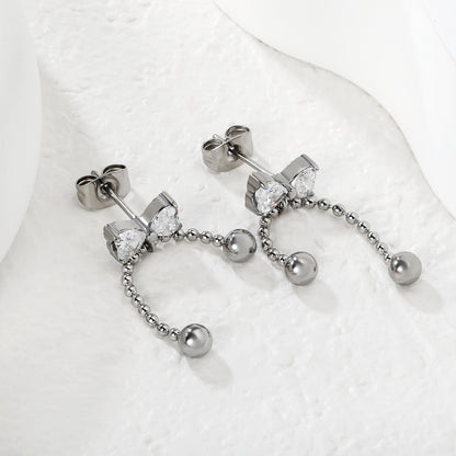 Waterproof 304L Stainless Steel Heart Earrings | Sweet Tassel Studs