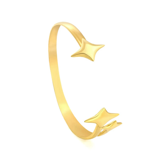 304L Stainless Steel Gold Bangle with Star Charm Design