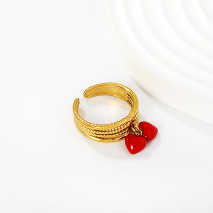 Wholesale Waterproof PVD Gold Bold Red Heart Statement Ring