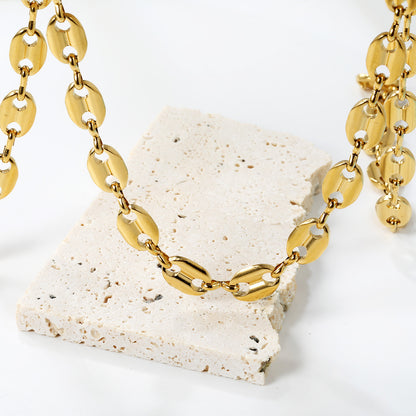 Wholesale Waterproof PVD Gold Bold Oval Link Chunky Chain Necklace