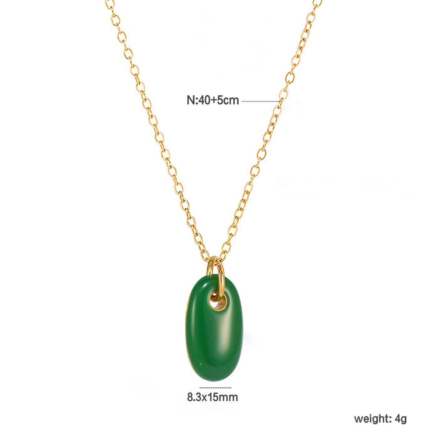 Wholesale Waterproof PVD Gold Sculpted Oval Gemstone Pendant Necklace