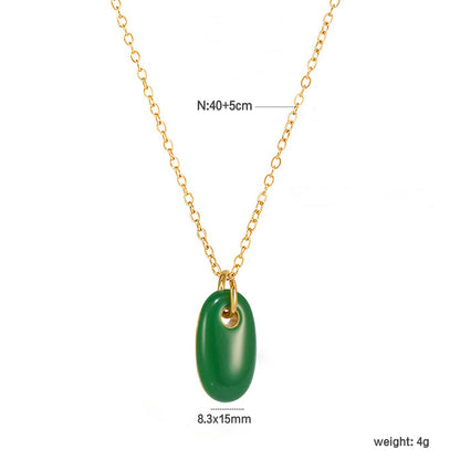 Wholesale Waterproof PVD Gold Sculpted Oval Gemstone Pendant Necklace