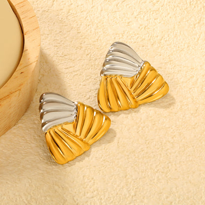 Retro Modernist Fan-Pleat Geometric Earrings Stainless Steel Tarnish-Free