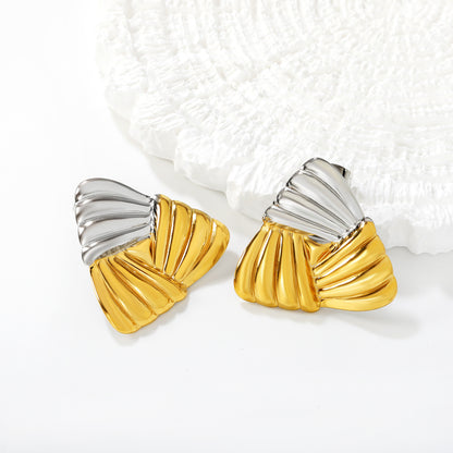 Retro Modernist Fan-Pleat Geometric Earrings Stainless Steel Tarnish-Free