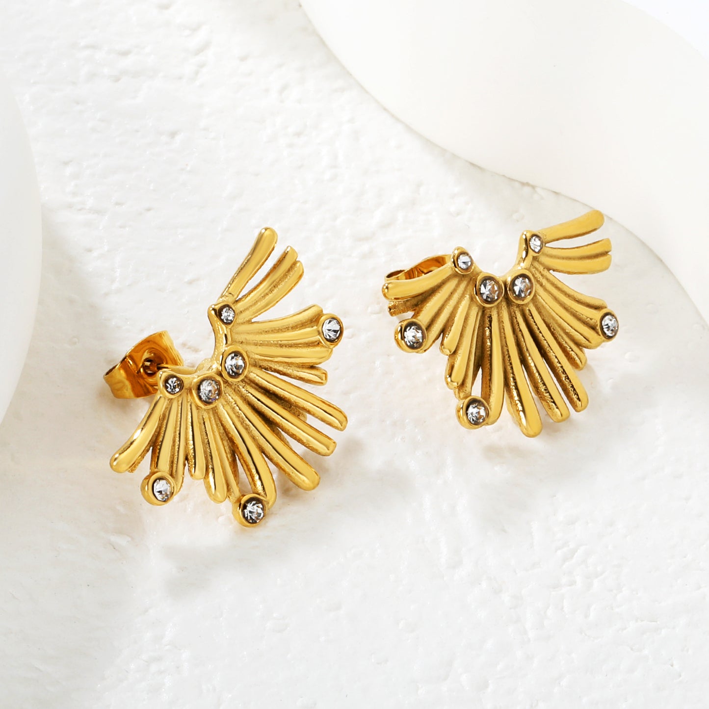 Ethereal Wing Motif Zircon Earrings Stainless Steel Tarnish-Free