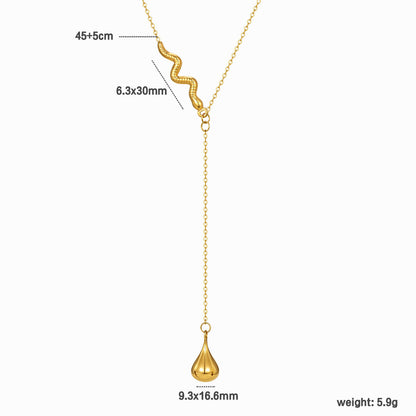 Wholesale Waterproof PVD Gold Sculpted Snake & Drop Y-Necklace
