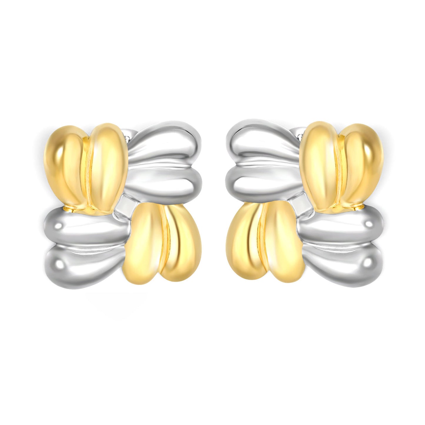 Bulk PVD Gold & Silver Two-Tone Sculpted 4-Petal Flower Studs