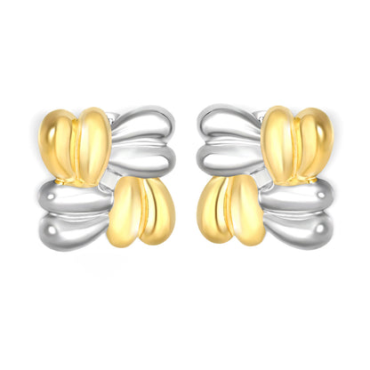Bulk PVD Gold & Silver Two-Tone Sculpted 4-Petal Flower Studs