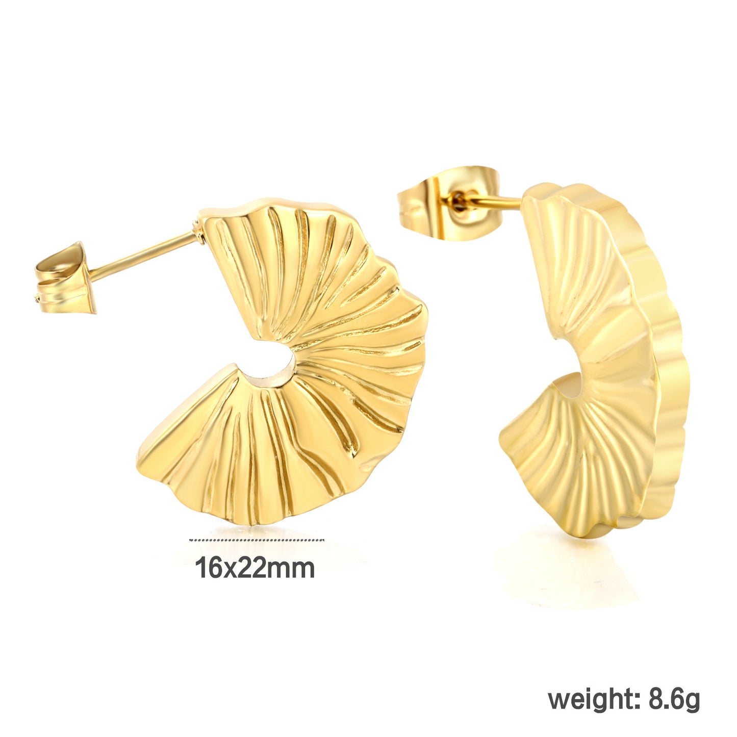 Retro Pleated Texture C-Shape Earrings Stainless Steel Tarnish-Free