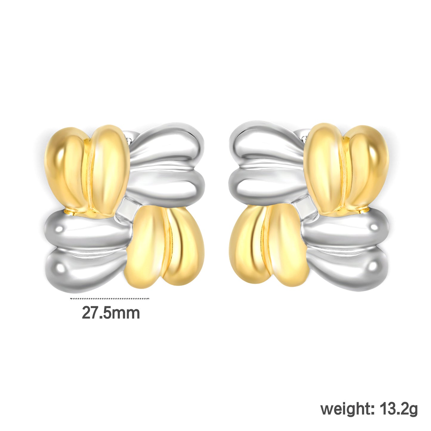 Bulk PVD Gold & Silver Two-Tone Sculpted 4-Petal Flower Studs