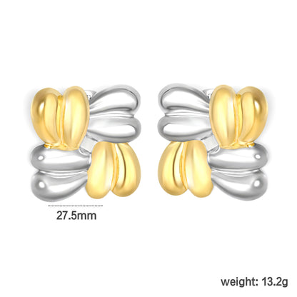 Bulk PVD Gold & Silver Two-Tone Sculpted 4-Petal Flower Studs