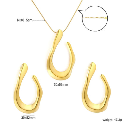 Minimalist Statement Jewelry Set 304L Steel Gold Irregular Teardrop Pendant & Earrings
